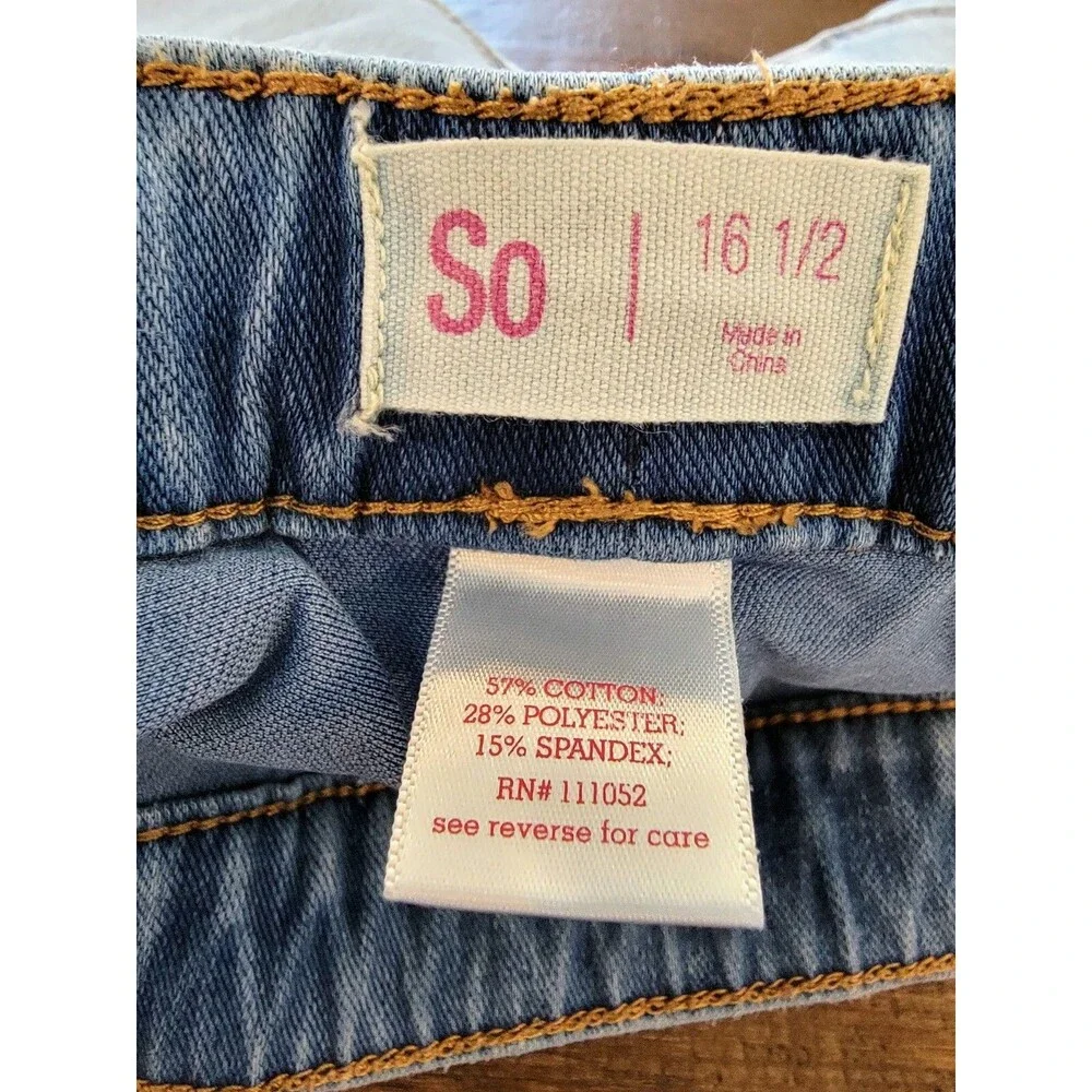 SO Girls Light Blue Denim Jeans Pull-On Tapered Leg Size 16.5